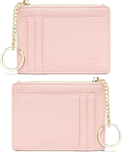 Miniatura 34 de Tarjetero delgado con bloqueo RFID, billetera de bolsillo pequeño, con cremallera Keychian para monedero, monedero y tarjetero para mujeres y hombres