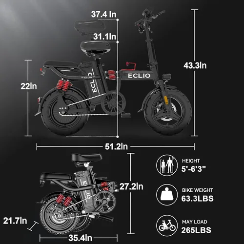 Miniatura 8 de DDC SPORT Folding Electric Bike, Peak 800W Motor 20MPH,48V 14Ah Removable Battery 55Miles Ebike,14'' Lightweight Adults Electric Bicycles for