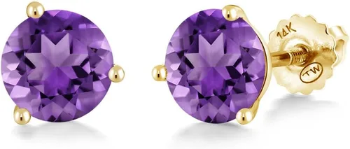 Miniatura 169 de Gem Stone King Aretes de Martini de oro amarillo de 14 quilates Aretes de tuerca de 3 puntas para mujeres y hombres Redondos de 0.236 pulgadas