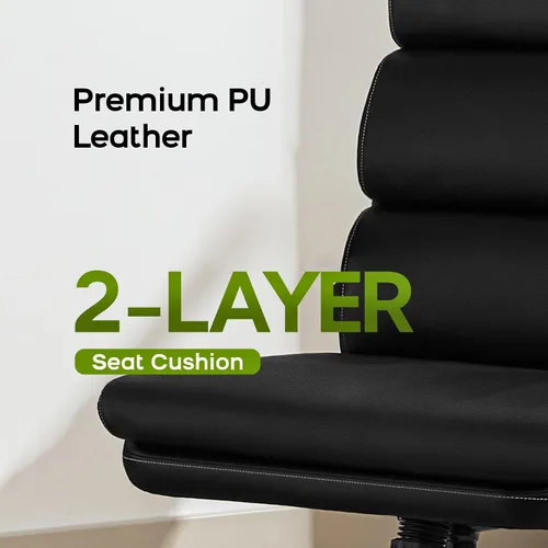 Miniatura 7 de Silla de oficina ajustable con respaldo medio ejecutivo, silla de escritorio cómoda de piel regenerada con soporte lumbar ergonómico para Negro