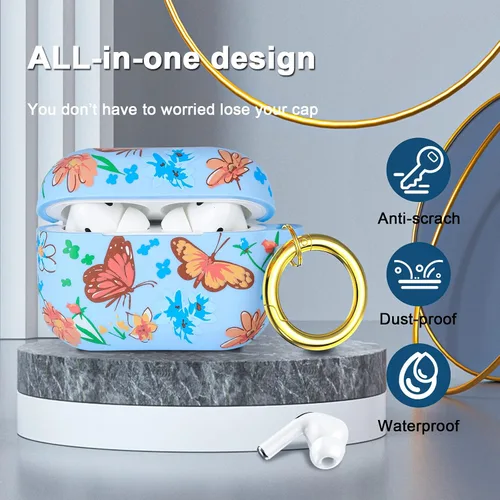 Miniatura 3 de Funda para Airpods Pro de mariposa, funda de silicona suave y bonita para Airpods Pro para mujeres y niñas con llavero para funda de carga de Apple