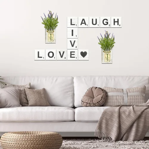 Miniatura 6 de TenXVI Designs Live, Laugh, Love - Azulejos de crucigrama rústicos grandes para decoración de pared, letras cuadradas decorativas grandes de madera