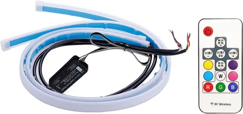 2 tiras de luces LED para automóvil, tubo de tira de superficie de faros DRL multicolor, luz de circulación diurna para capó exterior, señal de giro