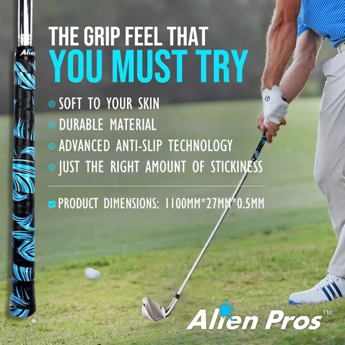 Miniatura 4 de ALIEN PROS Paquete de 6 cintas de envoltura con agarre de golf Blue Waves & Black Clouds Mix - ReGrip en 1 minuto