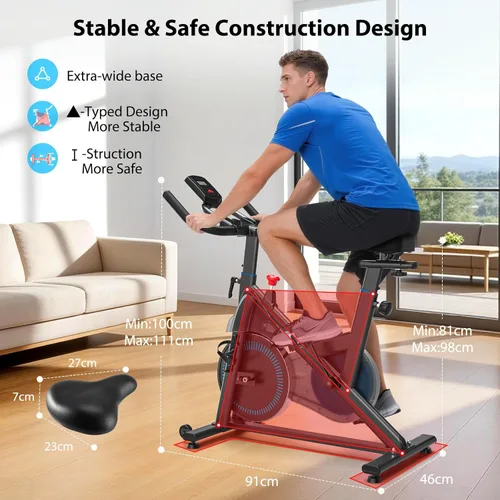 Miniatura 6 de Exercise Bike, Wenoker Magnetic Stationary Bike for Home App Sync Indoor Bike with Adjustable Seat and Handlebar, Transport Wheels and Fitness