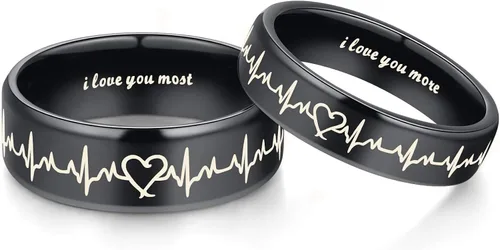 Global Jewelry Anillos de latido de corazón para parejas I Love You More I Love You Most a juego de anillos de promesa para él y ella con caja de