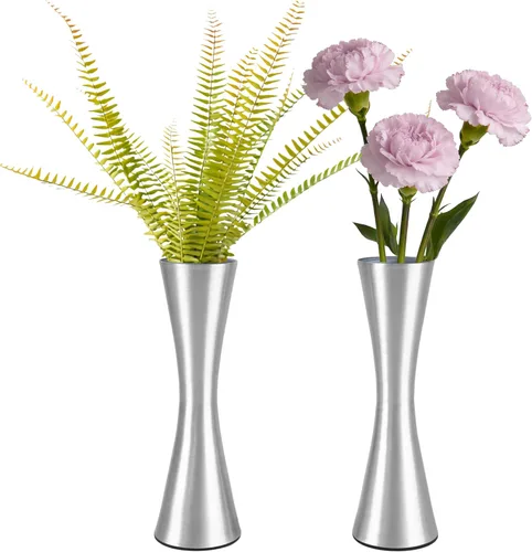 Miniatura 11 de Vixdonos Jarrón de metal de tono latón de 6.7 pulgadas, juego de 2 jarrones decorativos modernos para decoración del hogar, boda o regalo (dorado)