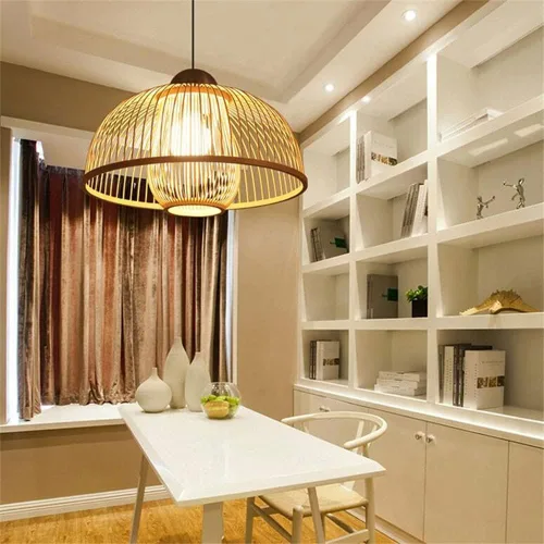 Miniatura 2 de Lámpara de bambú y madera de estilo chino personalidad creativa Hueco Endant Light Industrial Retro Material Natural Linterna Luz Colgante E27