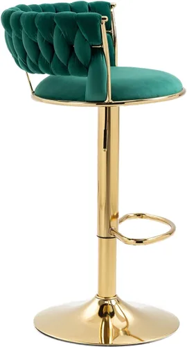 Miniatura 6 de RXR - Juego de 2 taburetes de bar de terciopelo, taburetes de bar de altura ajustable y taburete giratorio de 360°, silla de bar de cocina