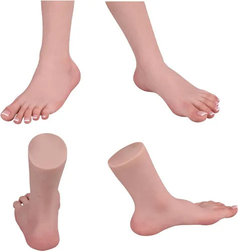 Miniatura 2 de 1:1 par de pies femeninos modelo de silicona suave arrugas en las plantas de los pies, maniquí de tamaño real estilo ballet con uñas