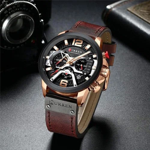 Miniatura 4 de CURREN - Reloj analógico de cuarzo para hombre, reloj de pulsera con correa de piel, resistente al gua y a la moda