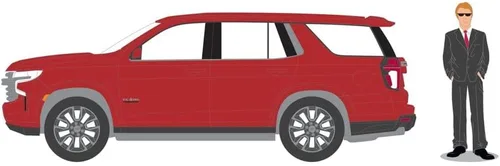 Miniatura 2 de ModelToyCars Tahoe LT Texas Edition 2022 con traje de hombre, color rojo - Greenlight 97140F - Coche fundido a presión a escala 1/64
