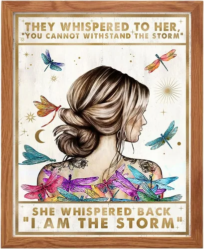 Decoración de pared con citas positivas inspiradoras enmarcadas – She Whispered Back I Am The Storm – Arte de pared hippie bohemio – Póster