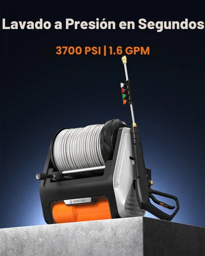 Miniatura 4 de Giraffe Tools Lavadora a presión de montaje en pared PRO con máximo 3700PSI 1.6 GPM, motor sin escobillas mejorado de 1800 W, hidrolavadora Plateado
