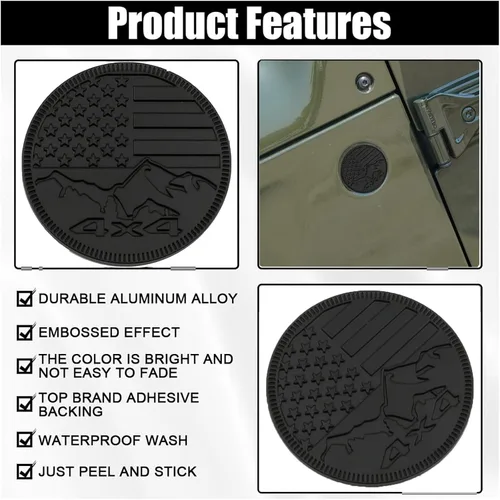 Miniatura 7 de Insignia Squatch estilo bandera de EE. UU., emblema de letras 4×4 de metal para auto, compatible con Jeep Wrangler Cherokee y varios autos