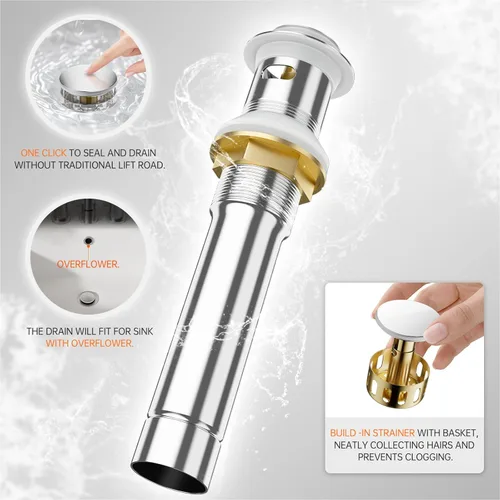 Miniatura 10 de Phiestina Grifo de Baño de 4 Pulgadas Centerset 2 o 3 Agujeros 2 Manijas Cromado Sin Plomo, Caño Giratorio con Desagüe Emergente de Cobre y 2 Líneas