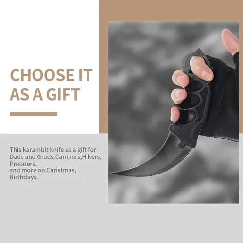 Miniatura 3 de Cuchillo Karambit de hoja fija de 3 piezas, herramienta de campamento, cuchillo de caza al aire libre con funda y cable, adecuado para senderismo