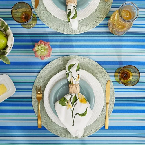 Miniatura 5 de DII Summer Stripe - Colección de mesa con cremallera para exteriores, multiusos, lavable a máquina, mantel, 60 pulgadas redonda, casa de playa