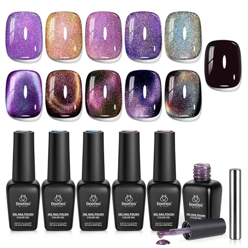 Miniatura 41 de Beetles - Juego de esmaltes de uñas en gel neón, 6 colores, rosado intenso, naranja, amarillo, verde, azul y morado, semipermanentes, uso