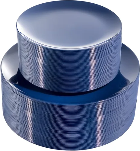Miniatura 15 de PULOTE 100 piezas de platos de plástico verde - Platos desechables verdes con borde dorado - Incluye 50 piezas de cena de 10.25 pulgadas, 50 piezas
