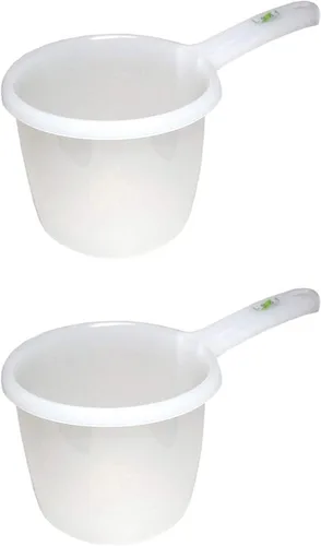 JapanBargain Juego de 2 cucharones de agua japoneses de plástico para baño, cucharón filipino tabo de fondo plano, hecho en Japón (2, blanco)