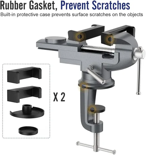 Miniatura 9 de Housolution Abrazadera Universal de Mesa de 3 Pulgadas, Base Giratoria de 360°, Abrazadera de Banco para el Hogar, Abrazadera de Tornillo de Banco