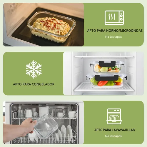 Miniatura 4 de Paquete de 8 recipientes de vidrio borosilicato con tapas para almacenar alimentos o preparar comidas, loncheras Bento a prueba de fugas
