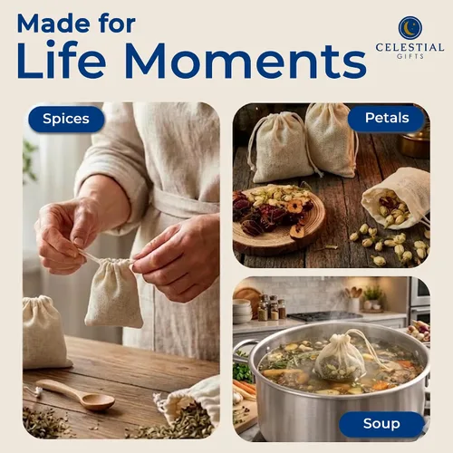 Miniatura 2 de Celestial Gifts Bolsas de muselina con cordón, 25 piezas, 3 x 4 pulgadas, 100% algodón, bolsas reutilizables para joyas, té, especias, regalos 3x4