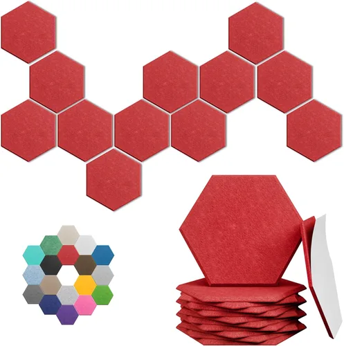 Miniatura 47 de Paneles Acústicos Hexagonales - Paquete de 12 Paneles de Absorción de Sonido de Alta Densidad 12"X10"X0.4" para Reducción Mejorada de Ruido, Diseño