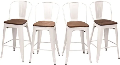Miniatura 13 de HAOBO Home Taburetes de bar de 24 pulgadas de respaldo alto con asiento de madera [juego de 4] taburetes de bar de altura de mostrador, negro mate