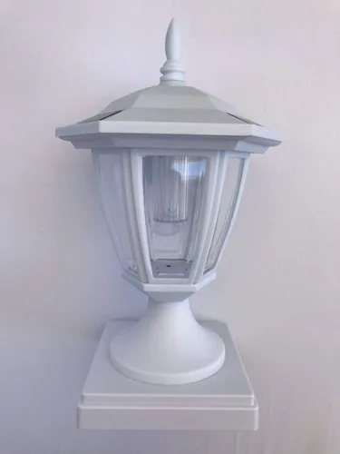 Miniatura 2 de Juego de 2 luces solares para jardín al aire libre, acabado blanco, hexágono de 5 x 5 pulgadas, con LED SMD blancos para postes de valla de madera