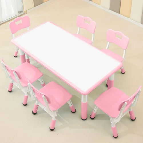 monleelnom Juego de mesa y silla para niños, adecuado para niños y niñas de 2 a 12 años, mesa con altura ajustable, tapa que se puede pintar con 6