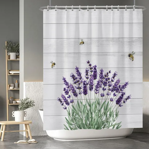 Miniatura 35 de Baocicoo - Cortina de ducha de abeja de miel, diseño de abeja de caricaturas, pista voladora, rústica, floral, para baño, decoración de bañera