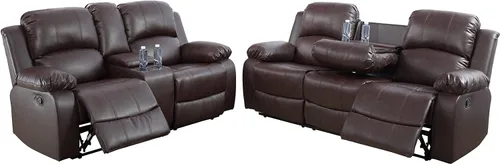 Miniatura 27 de Juego de muebles de sala de estar de cuero reconstituido con sofá reclinable, juego de sofá reclinable, silla de dos cuerpos, juegos de muebles