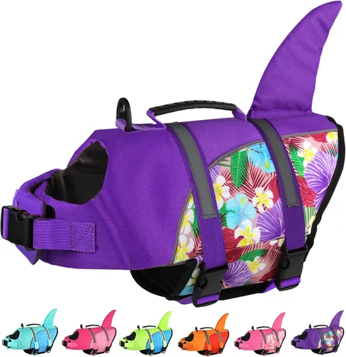 Miniatura 9 de Doglay Chaleco salvavidas para perro, tejido antidesgarros Ripstop, lindo chaleco salvavidas para perros con flotabilidad superior y asa de rescate