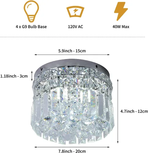 Miniatura 4 de Mini candelabro redondo moderno de cristal empotrado de 7.8 pulgadas, lámpara de techo de 4 luces G9 para armario, vestíbulo, pasillo, dormitorio