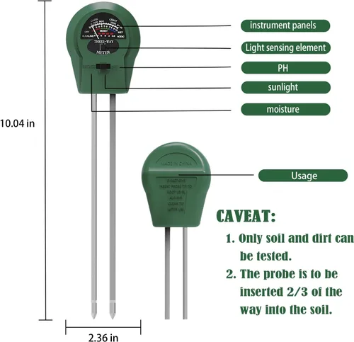 Miniatura 2 de Medidor de pH del suelo 3 en 1: probador de humedad, luz y pH para jardín, césped, granja, cuidado de plantas en interiores y exteriores, verde