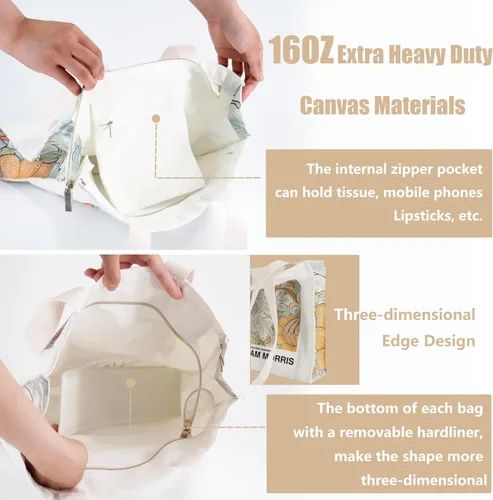 Miniatura 4 de Bolsa de lona para mujer con cremallera, bolsa de lona duradera y portátil reutilizable, bolsa de mano estética Morris