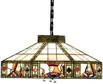 Miniatura 7 de Iluminación colgante LED lámpara de araña antigua Tiffany Art de 18 pulgadas de ancho, pantalla geométrica, vitrales con patrón de póquer, 2 luces