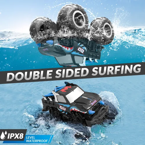 Miniatura 4 de STEMTRON - Coche de control remoto anfibio 2.4 GHz 1:20, vehículo RC todo terreno fuera de carretera, juguetes de piscina, barco de control remoto