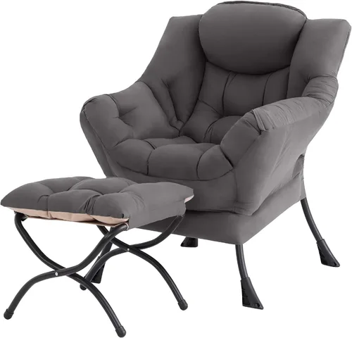 Miniatura 16 de Tiita - Sillón reclinable con otomana, grande, moderno, silla de ocio, de lectura, con reposapiés, para dormitorio, sala de estar, dormitorios, Gris