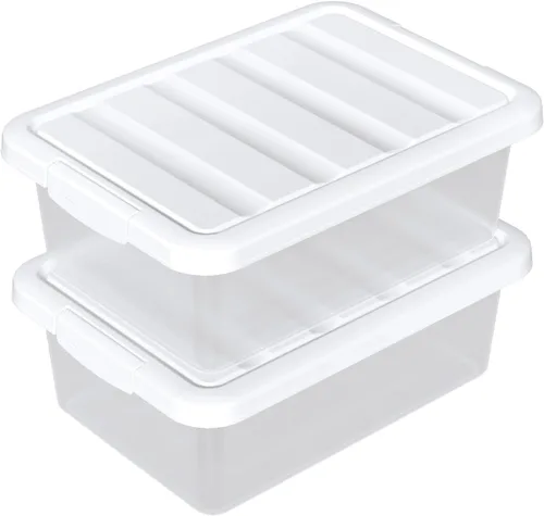 Miniatura 9 de Paquete de 2 contenedores de almacenamiento medianos con tapas, caja organizadora apilable transparente de 14 cuartos de galón, contenedores Tapa