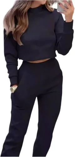 Miniatura 6 de Conjunto de sudadera y pantalón corto casual elegante, de dos piezas, con bolsillos, 95% poliéster, 5% elastano, ligeramente elástico