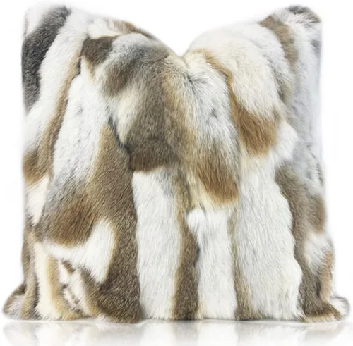 Fundas de almohada de piel natural auténtica, almohadas suaves y peludas, funda de almohada de piel de conejo real, acogedora funda de cojín de piel