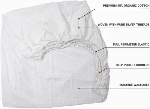 Miniatura 5 de Juego de sábanas orgánicas para cama (95 % algodón, 5 % fibra plateada) con cable de 15 pies, probador de salida de seguridad y bolígrafo