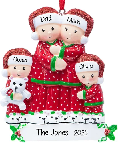 Miniatura 8 de Adorno de Navidad personalizado de PJ Family of 3 2025 Decoración familiar de pijamas para árbol de Navidad – Recuerdo personalizado único