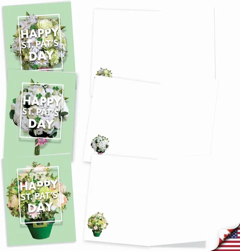 Miniatura 2 de The Best Card Company Juego de 20 cajas surtidas de notas del día de San Patricio en blanco de 4 x 5.12 pulgadas con sobres
