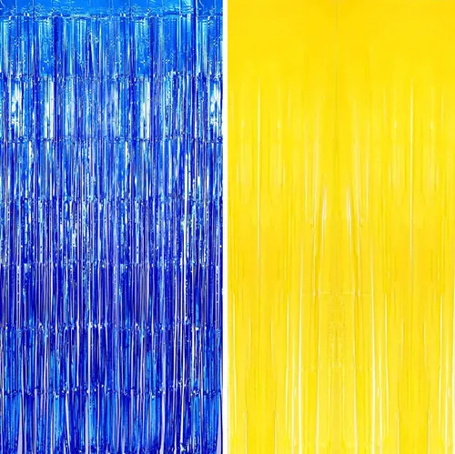 Decoraciones de fiesta de graduación, azul marino, amarillo, 2026, azul y amarillo, decoraciones de graduación de clase de 2026, cortinas de flecos