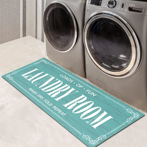 Miniatura 10 de Alfombra antideslizante para lavandería, decoración de lavandería, alfombra lavable para lavandería, baño, vestíbulo, cocina, 17 x 47 pulgadas, Negro
