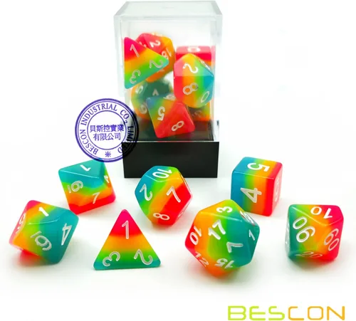 Miniatura 2 de Bescon Fantasía Arco Iris Brillante Dados Poliédricos 7pcs Set Caramelo de Medianoche, Juego de dados RPG Luminoso Resplandor en la oscuridad